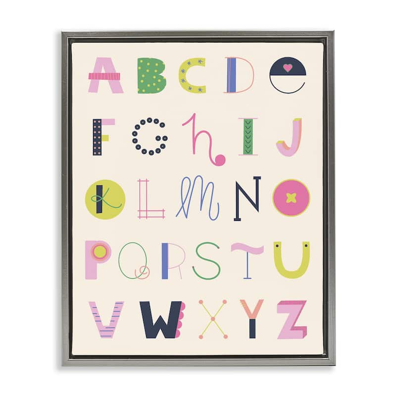 Stupell Eclectic Alphabet Letters Framed Floater Canvas Wall Art Design By Sazerelli Designs - 17 x 21 - Grey