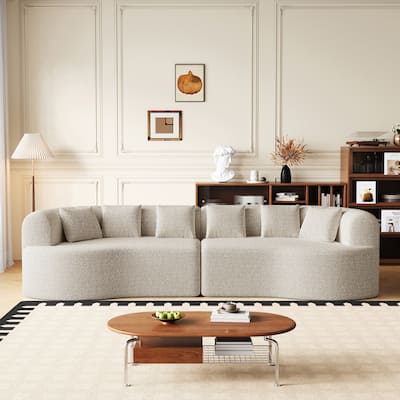 Chenille Deep Seat Curved Sectional Sofa, Modern Cloud-Like Modular Couch with 6 Throw Pillows for Living Room