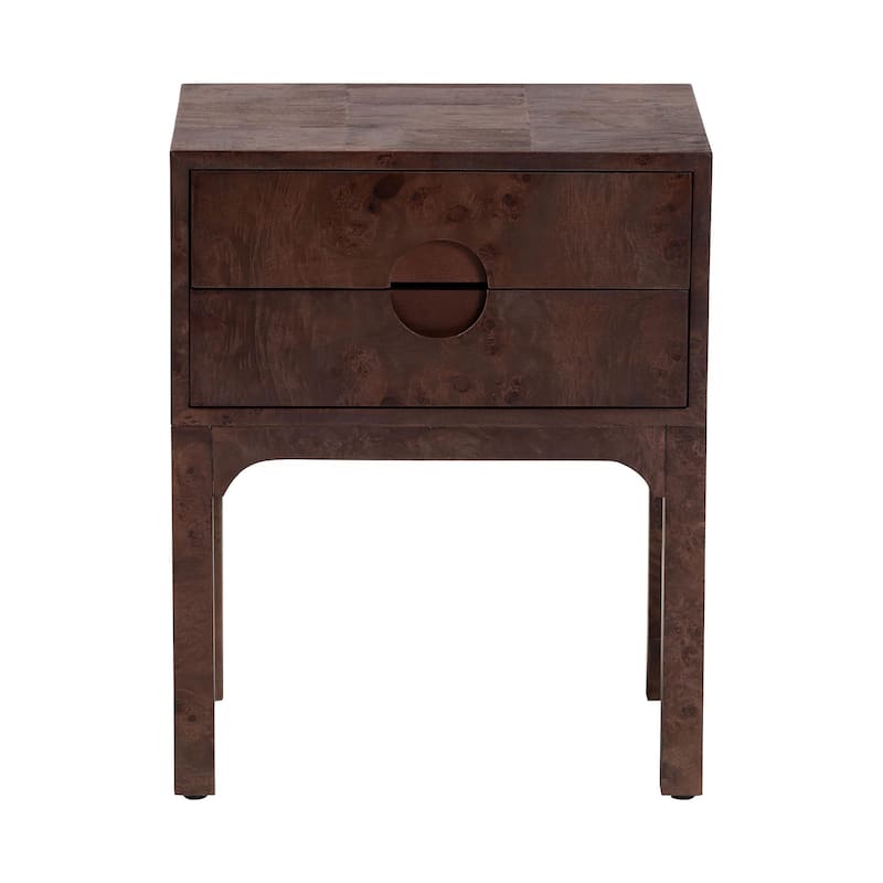 Kayla Modern and Contemporary Natural Light Mappa Real Burl Wood 2-Drawer Nightstand