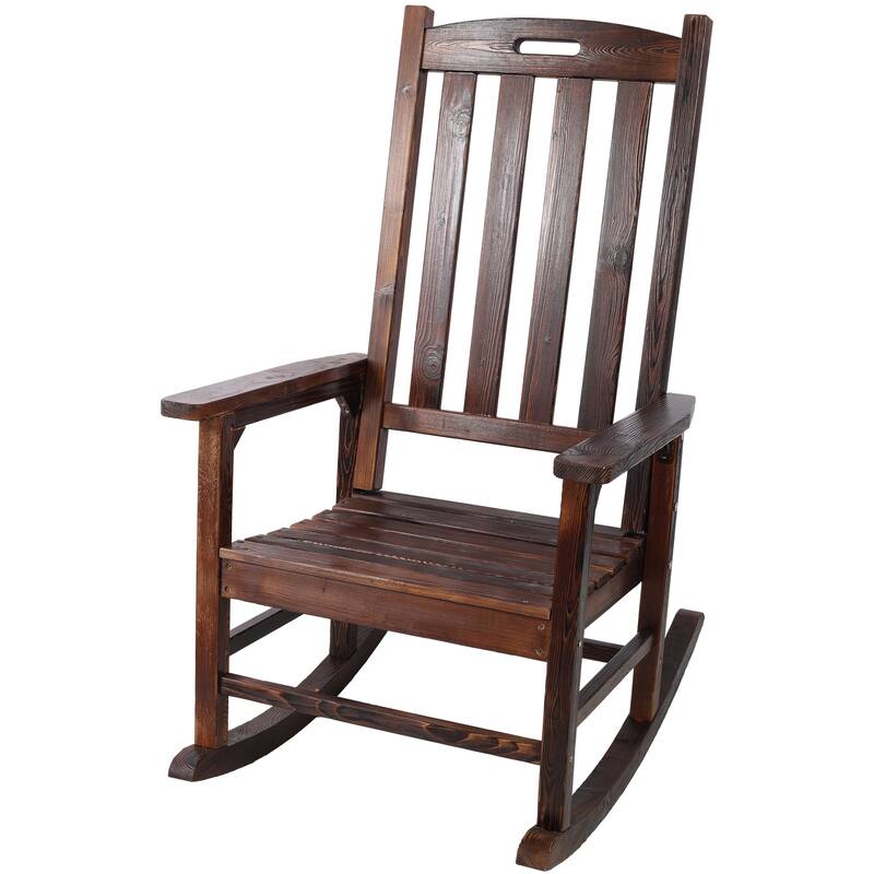 Wooden Oversized Porch Rocker Chair With Wide Seat And Tall Backrest (Excluding the table)