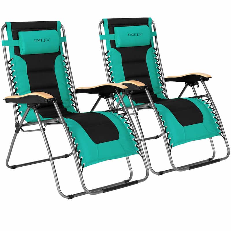 Gymax 2PCS Folding Zero Gravity Chair Padded Lounge Chair w/ Beech