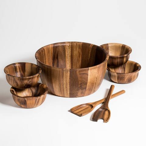 7 Piece - Extra Large Salad Bowl with Servers and 4 Individuals - 13 x 13