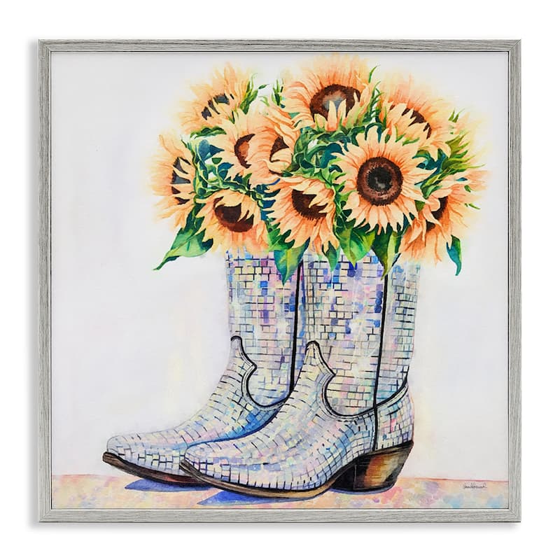 Stupell Sunflower Filled Cowgirl Boots Framed Giclee Art Design By Amanda Greenwood - 24 x 24 - Grey