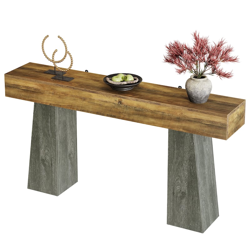 Industrial Console Table with Heavy-Duty Double Pedestal for Entryway