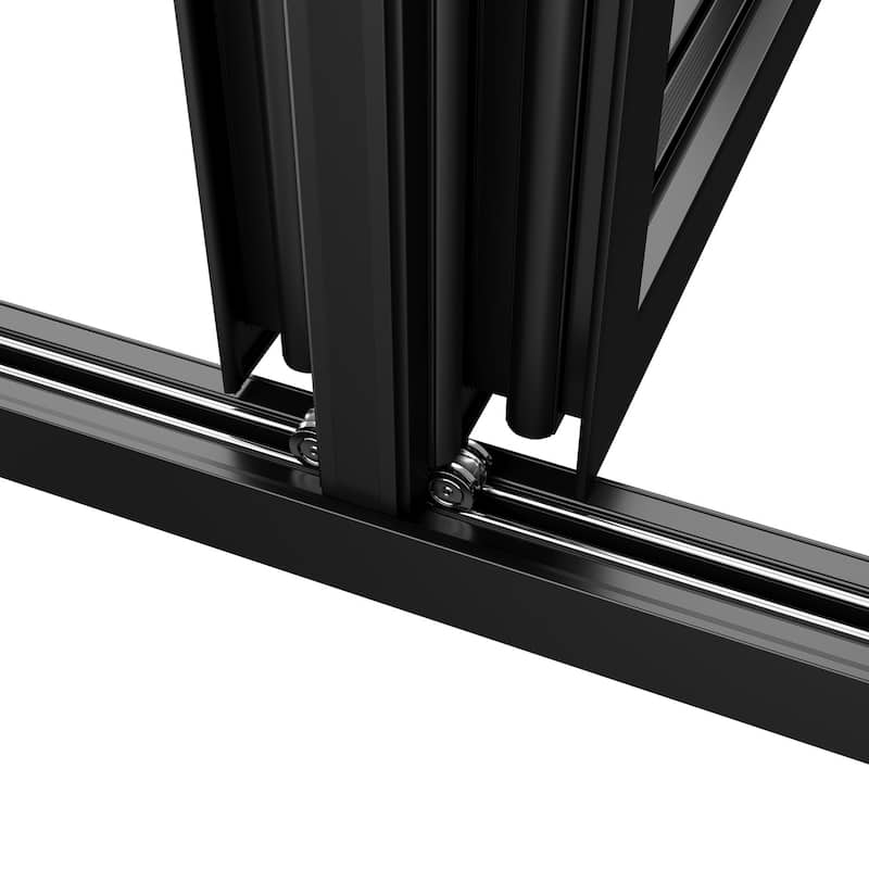KaMic Elite-Fold 72" x 96" 2-Panel Aluminum Folding Door in Black with Hidden Hinges & Rollers, Folded Out From Left To Right