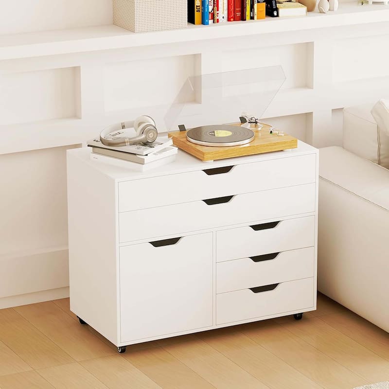 5-Drawer Mobile File Cabinet Rolling Lateral Filing Cabinet w/Wheels