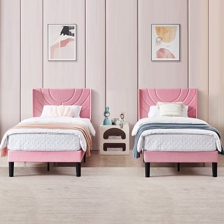 Javlergo Set of 2 Twin Size Upholstered Bed Frame With Tufted Headboard, No Box Spring Needed