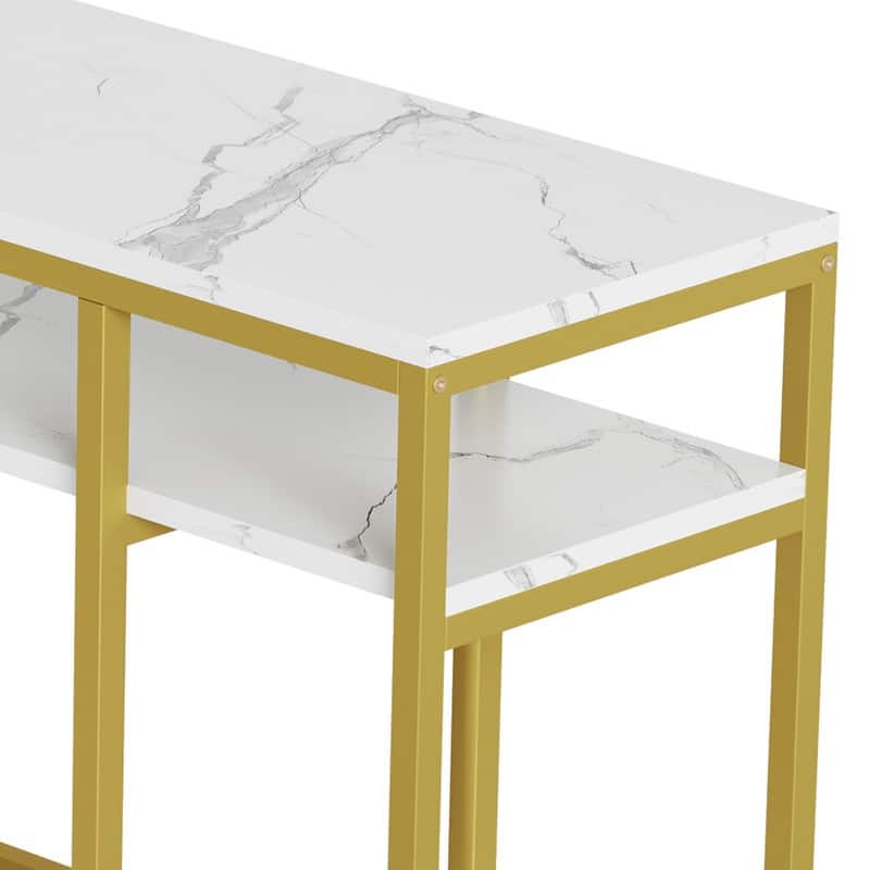 Moasis L Shape Nail Desk with Built-in Charging Station and Marbling Texture Manicure Station