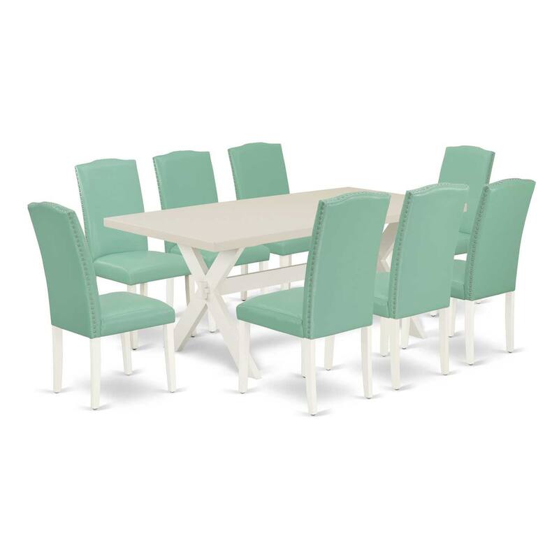 Rectangular Dining Table Set with 8 Parsons Chairs - Solid Wood Dinette Set - Modern Kitchen Table and Chair Set