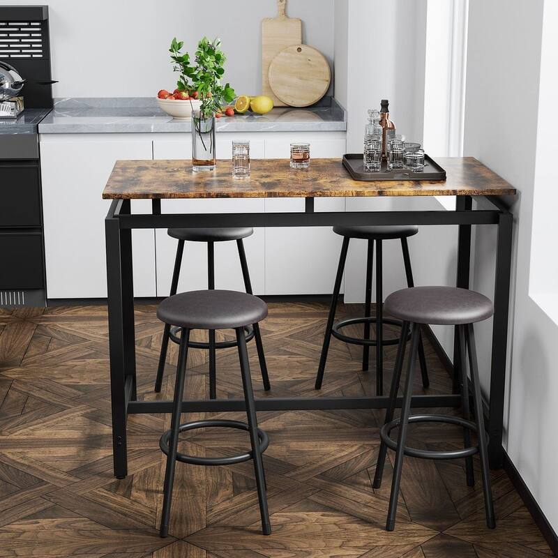 5 PCS Kitchen Counter Height Pub Table Set with 4 Stools