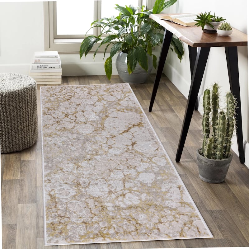 Ilios Collection Textured Abstract Rug - 2'8 x 7'11 - Cream and Gold