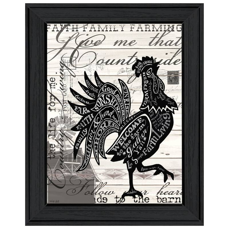 TrendyDecor4U Contemporary "WELCOME TO THE FARM CHICKEN" Framed Print Wall Art - Charcoal