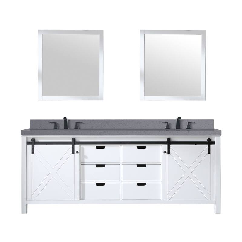 Marsyas Bath Vanity, Grey Quartz Countertop, Faucet Set and Mirrors - 84