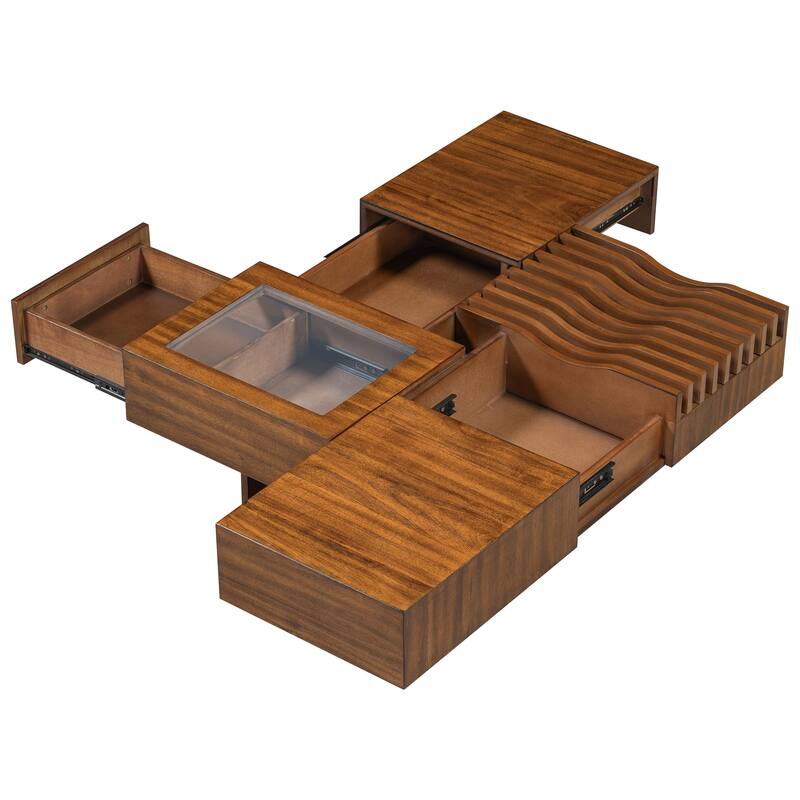 Mid Century Modern Coffee Table,Unique Square Wooden Coffee Table With 3 Drawers