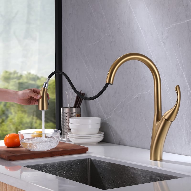Extraordinary Pull Down Single Handle Kitchen Faucet in Gold - Brushed Titanium Gold