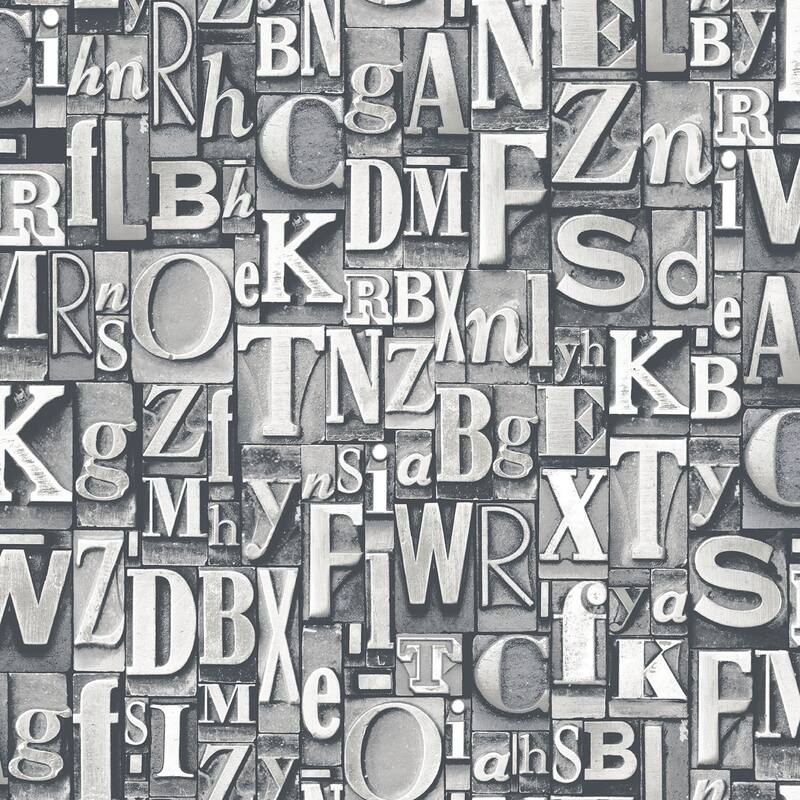 Galerie Wallcoverings Nostalgie Collection Block Letters Effect Non-woven Metallic Wallpaper Roll - 33 feet x 21 inches - Silver