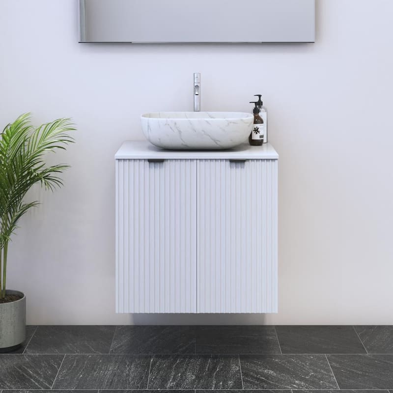 Nicole 2D 60 Floating Bathroom Vanity (24" Width) - 18" Vessel White - White