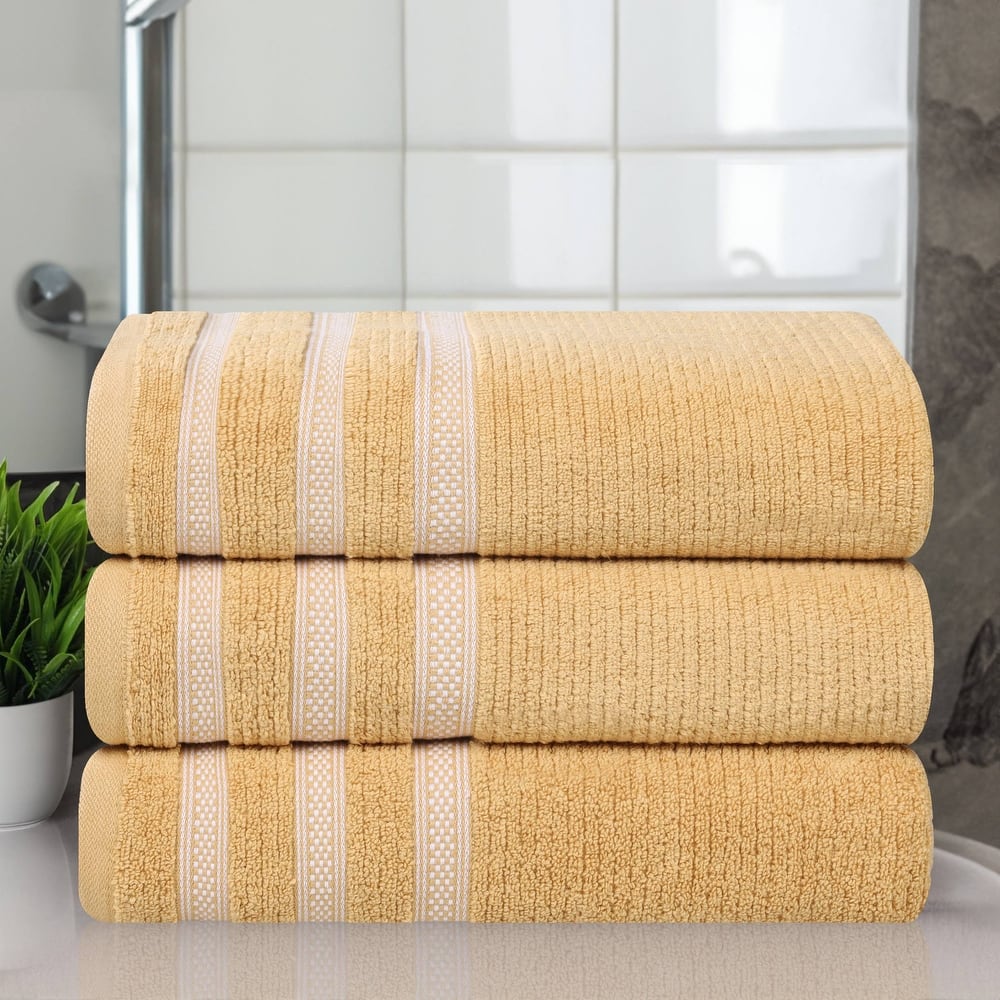 Superior Brea Zero Twist Cotton Ribbed Modern Bath Towel Set of 3