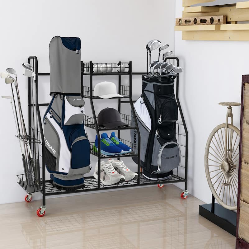 Gymax Extra Large Golf Bag Storage Organizer for Garage Fits 2 Golf