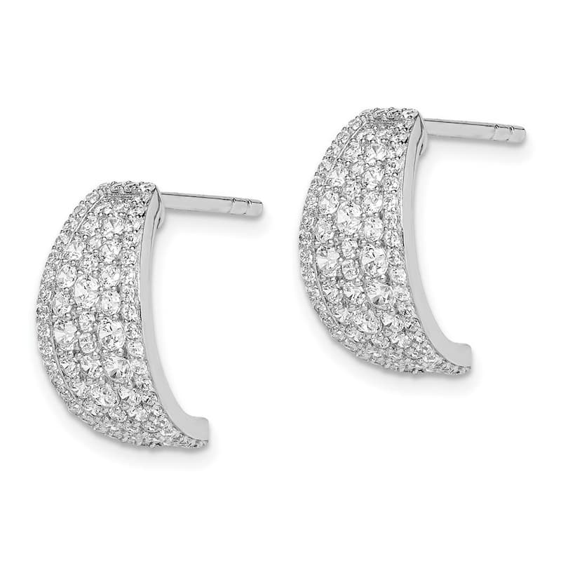 Curata 925 Sterling Silver Rhodium Plated Pave CZ Cubic Zirconia Post Hoop Earrings - 16.38x10mm Wide