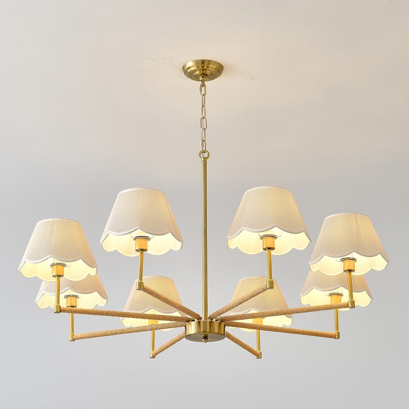 8-Light Rope + Fabric shade Chandelier,Gold Chandelier,Chandelier Romantic Golden,Adjustable Project Lighting - Gold