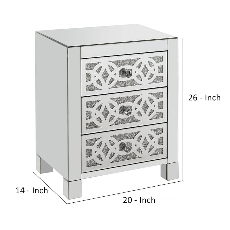 Accent Table with 3 Drawers and Faux Diamond Inlays, Silver