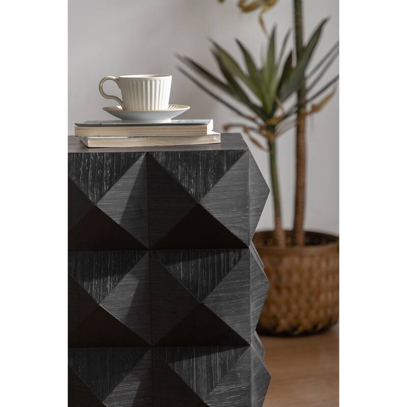 GDFStudio Zephyrus Ash Wood Side Table with 3D Embossed Pattern Design