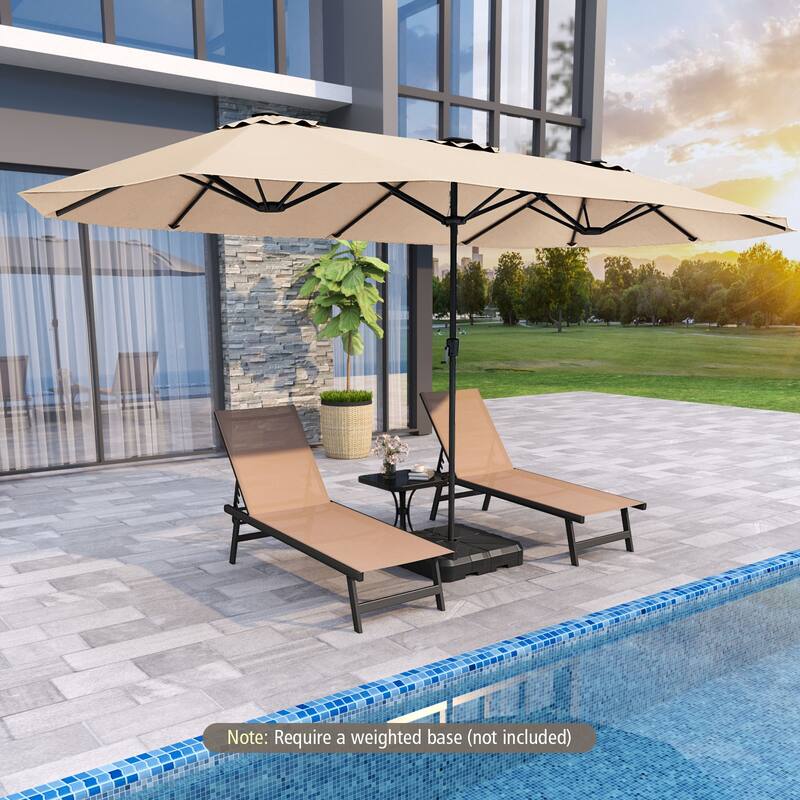 Extra Large 15.5 Feet Double-Sided Patio Umbrella with Solar LED Lights and Crank Outdoor Shade (Umbrella Only) - Beige