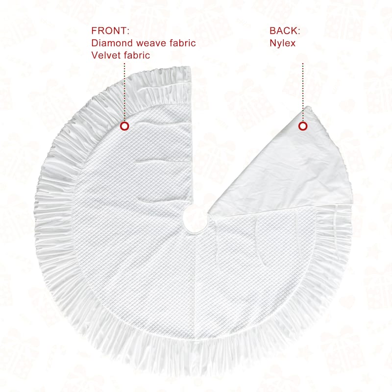 Glitzhome 60"D Oversized White Velvet Ruffled Christmas Tree Skirt
