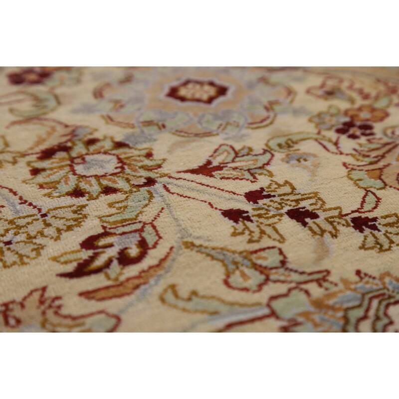 Handmade 100% Silk Qum Persian Accent Rug Traditional Beige Carpet - 4'4"x 6'3"