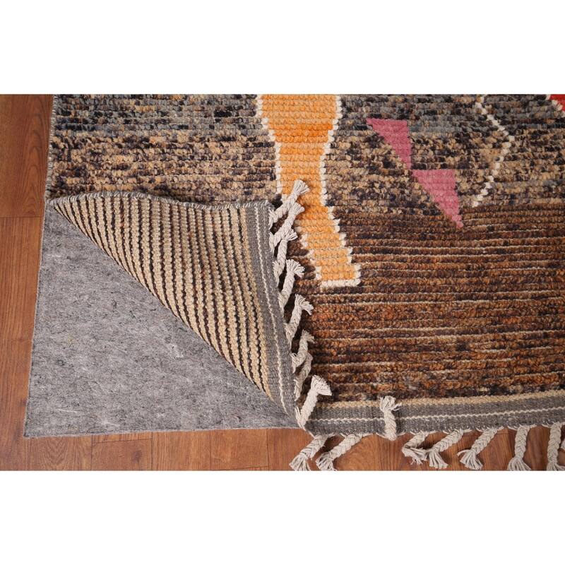 Brown Striped Moroccan Area Rug Hand-Knotted Wool Carpet - 5'10"x 9'3"