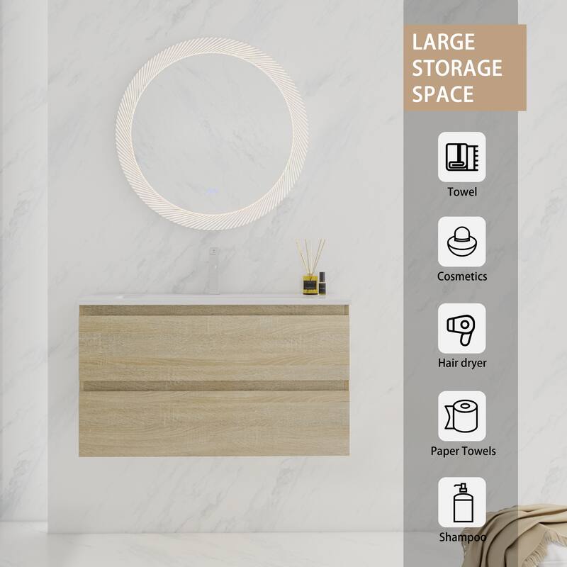 BNK 24"/30"/36'' Single Sink Bathroom Vanity with Two Soft Close Drawers
