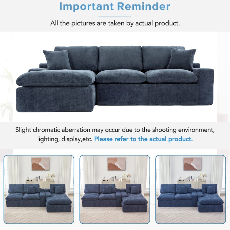 107-In Modern Chenille Sectional Sofa,Living Room Sofa with Double-layer Cushion & Side Pockets