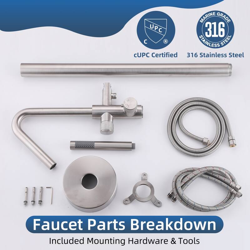 Modland 46''H Outdoor Shower System 316 Stainless Steel Thermostatic Freestanding Poolside Faucet with Swivel Spout - 46'' H