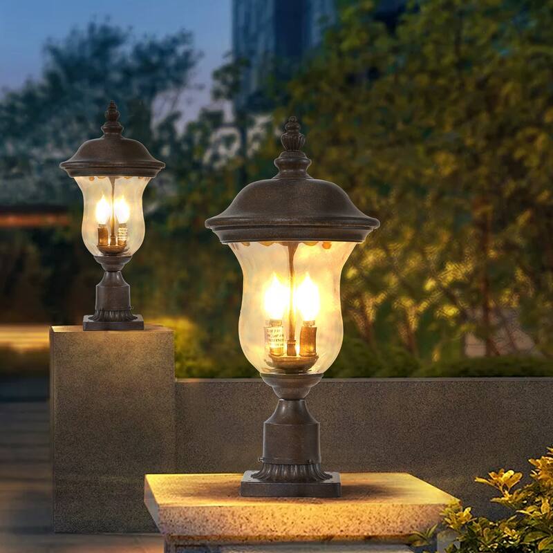 21" Waterproof Garden Patio Lantern with Clear Glass Shade, Classic Bronze Finish, for Yard, Porch, Walkway, Driveway Lighting