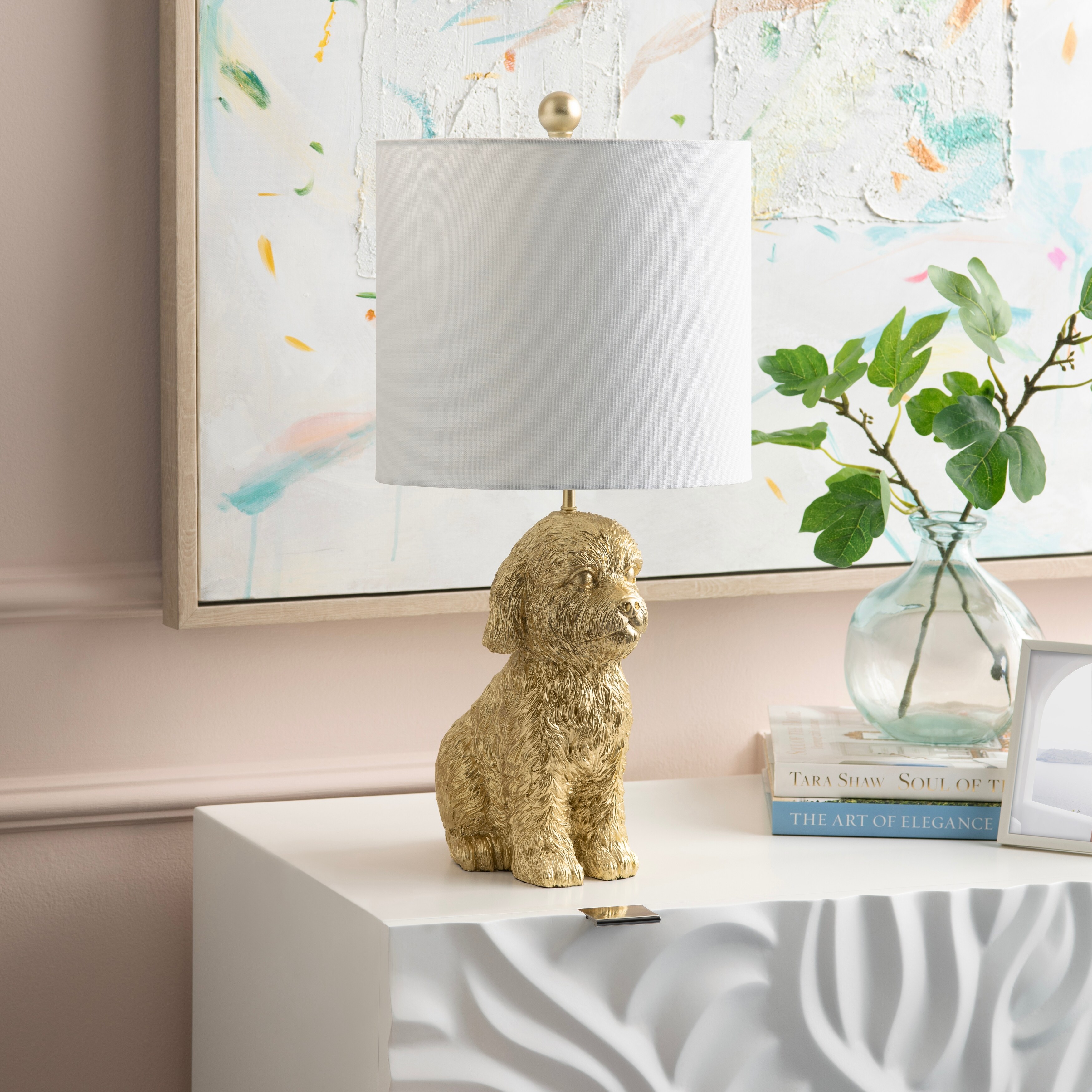 Gold Resin Poodle Dog Table Lamp with Linen Shade On Sale Bed Bath Beyond 42008240
