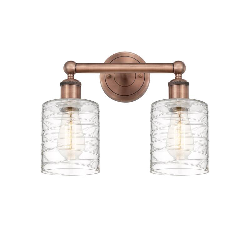 Innovations Lighting 616-2W-12-14 Cobbleskill Vanity Cobbleskill 2 - Antique Copper / Deco Swirl