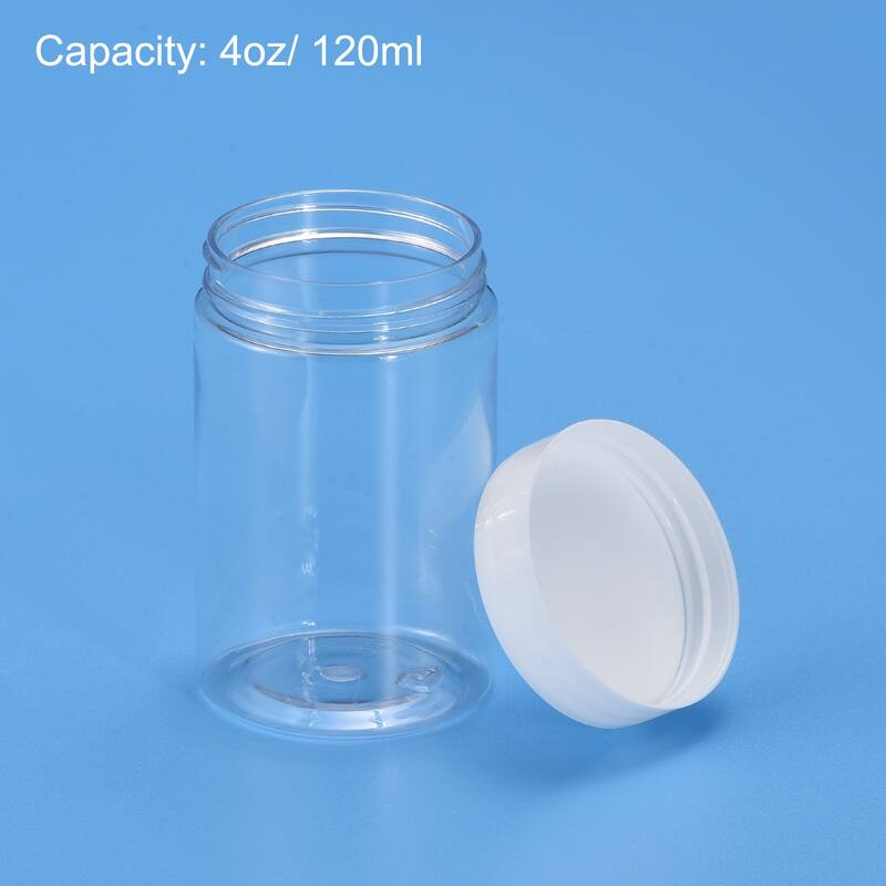 Round Plastic Jars with White Screw Top Lid, 12Pcs