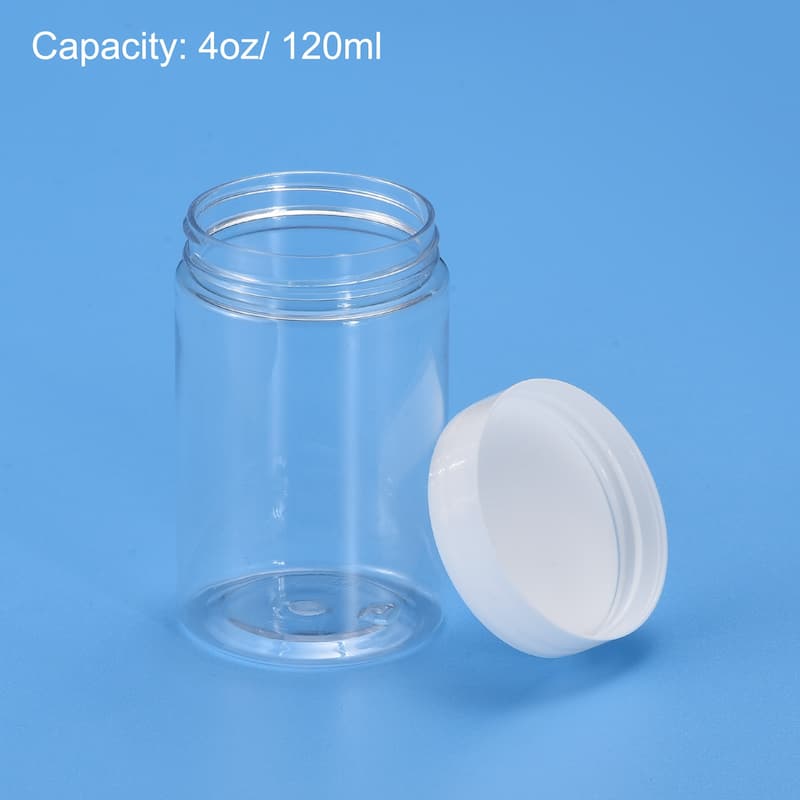 Round Plastic Jars with White Screw Top Lid, 4Pcs