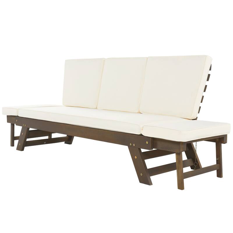 Outdoor Solid Wood Daybed Sofa with Adjustable Armrests