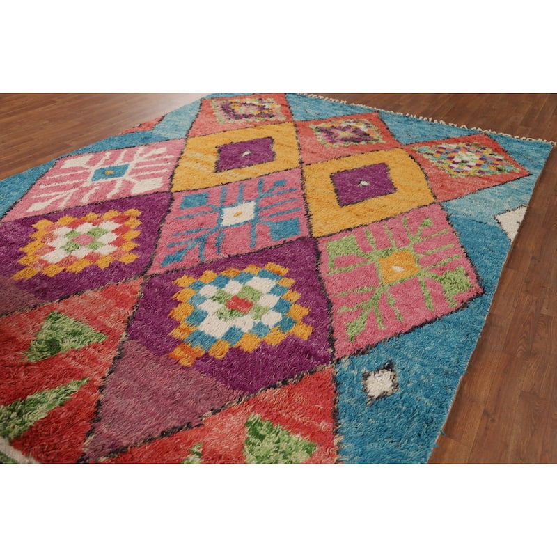 Colorful Trellis Moroccan Area Rug Handmade Geometric Wool Carpet - 7'7" x 11'0"