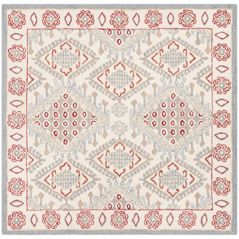 SAFAVIEH Handmade Micro-Loop Anouschka Wool Rug - 5' Square - Ivory/Red
