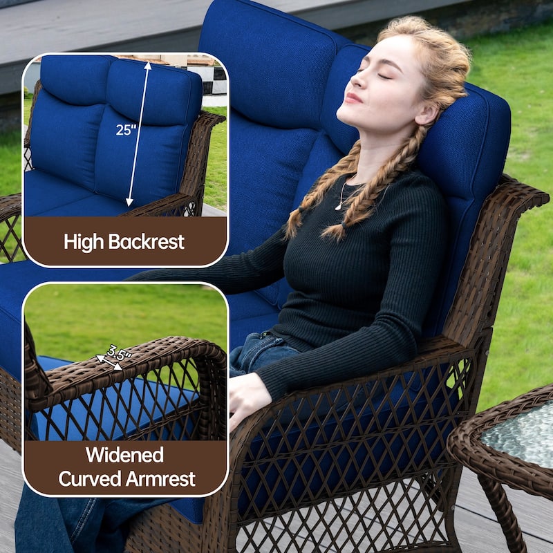 High Back Outdoor Swivel Rocker Patio Chairs Set of 2 with 5-Inch Thick Cushions and Side Table for Porch, Poolside