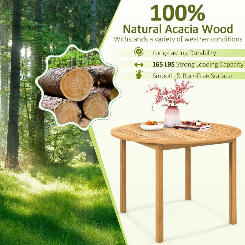Gymax 5 PCS Patio Dining Set Round Acacia Wood Table 4 Wicker