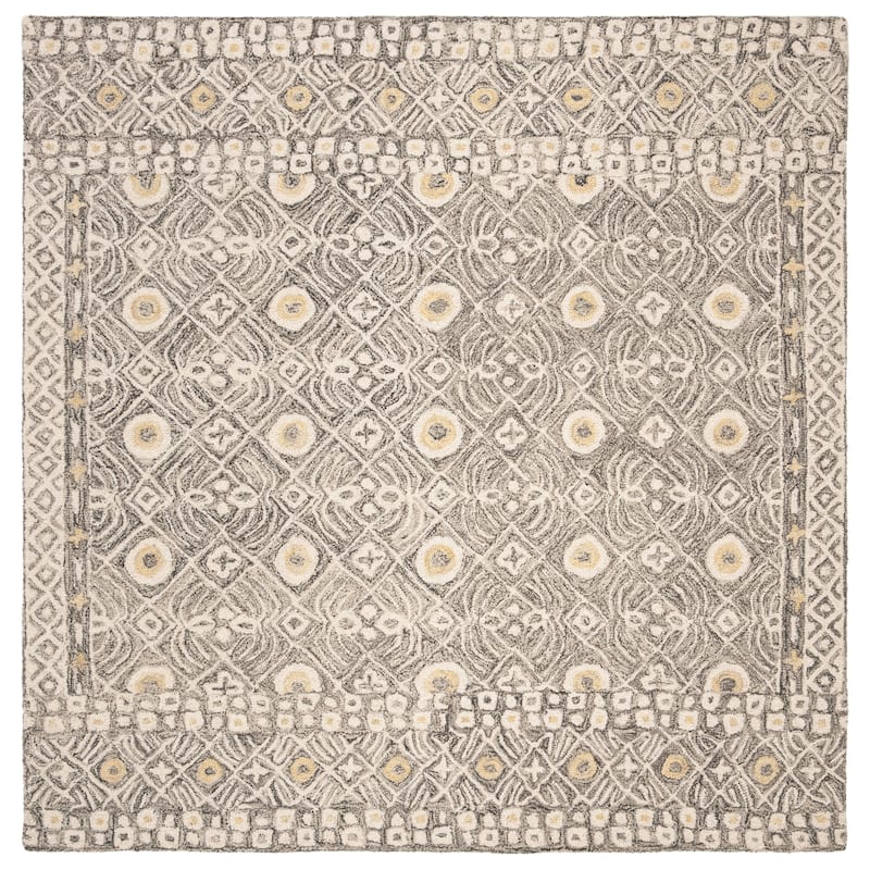 SAFAVIEH Handmade Micro-Loop Reglind Wool Rug - 5' Square - Charcoal/Ivory