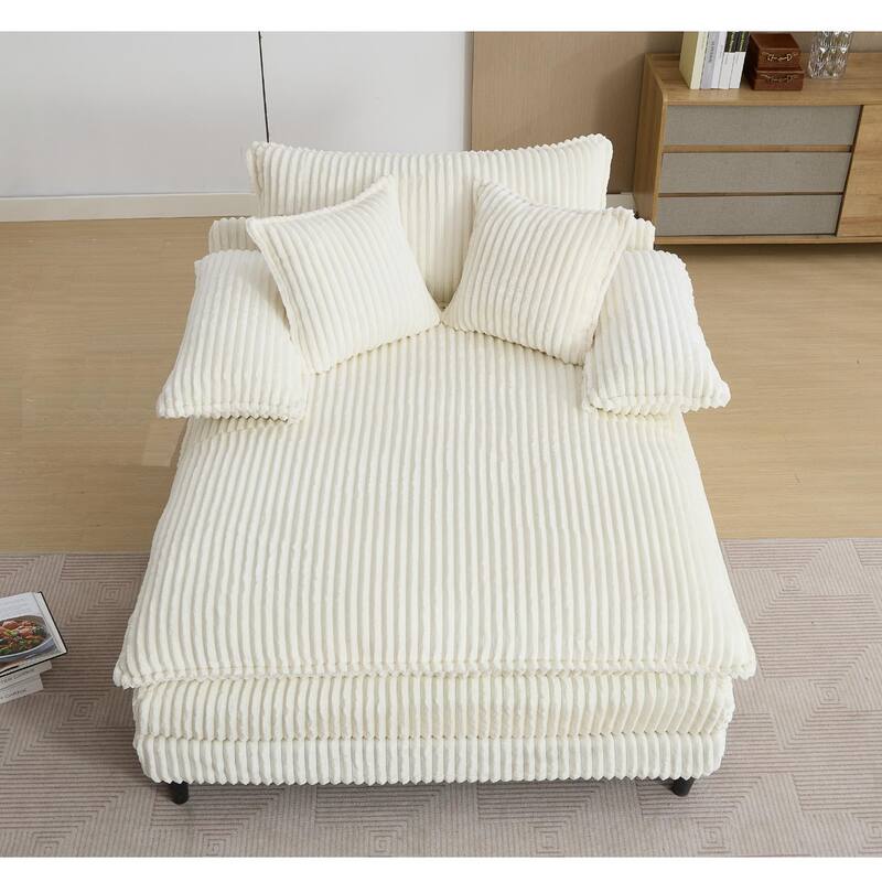 Oversized Corduroy Chaise Lounge Chair, Adjustable 4-Gear Reclining Sleeper Sofa Bed, Living Room Deep Seat Leisure Sofa Chair