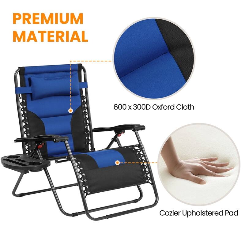 Yaheetech 29in Padded Outdoor Zero Gravity Chair Patio Lounge Camping Chair with Armrests and Pillow