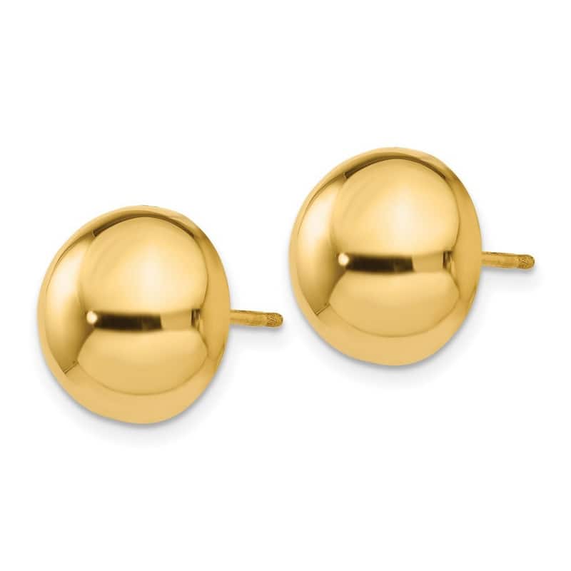Curata 14k Yellow Gold Polished 12mm Half Ball Post Button Earrings