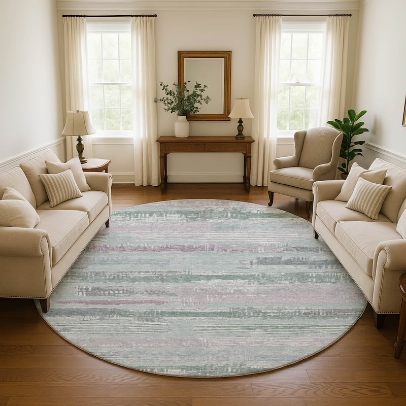 Premium Washable Super Soft Abstract Stripes Mayfield Rug - Seafoam - 8' x 8'