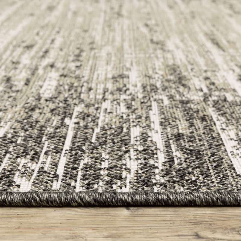 Style Haven Grayton Weathered Textures Beige/ Black Indoor-Outdoor Fringe Edge Rug